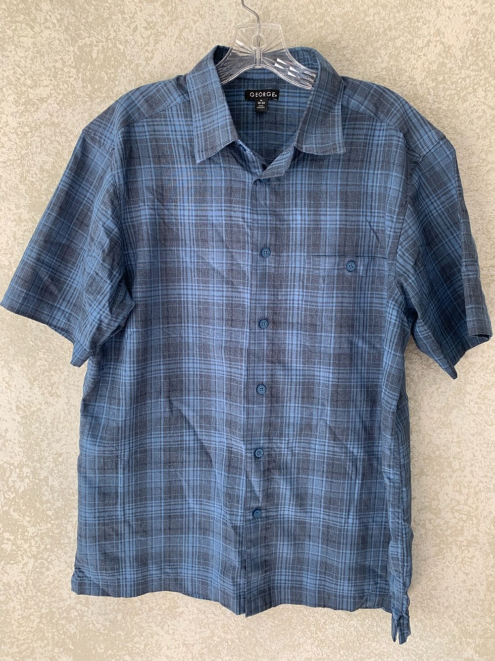George Blue Plaid Short-Sleeve Button-Up Shirt‎ Medium